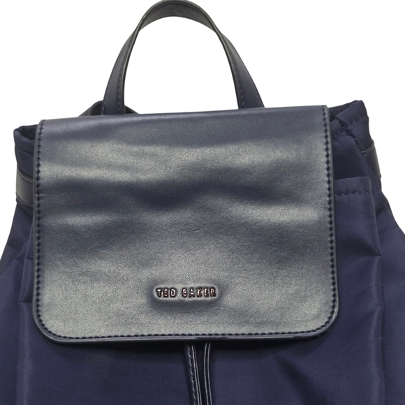 Ted Baker London Navy Nylon Drawstring Backpack Flap Top Handle Mini Bag - Picture 3 of 12
